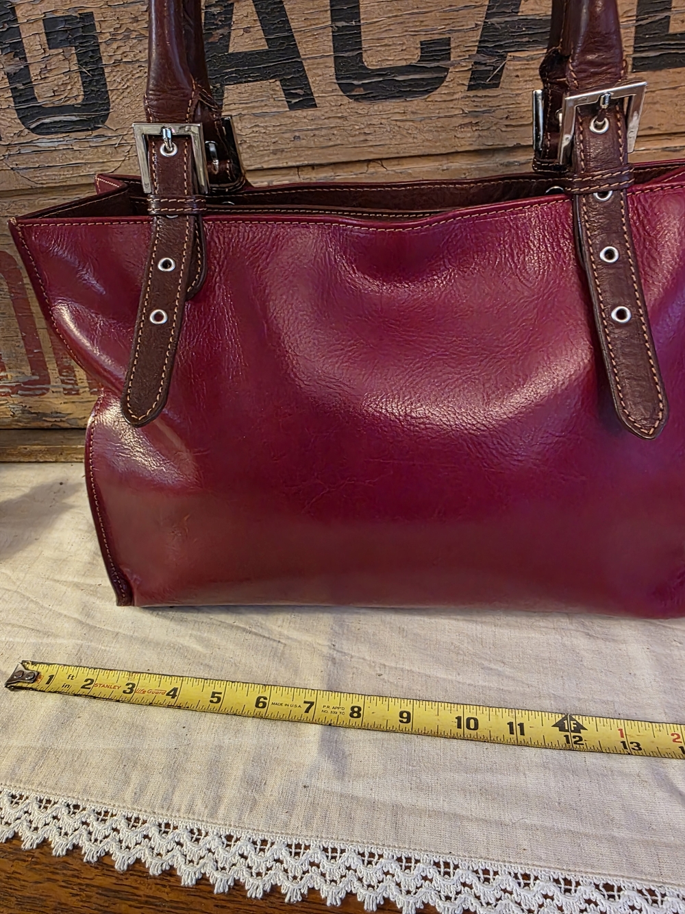 Cuoieria Fiorenrina Burgundy Leather Top-Handle Tote - Picture 4 of 11